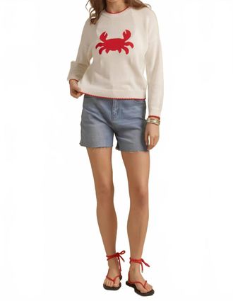 27 Miles Malibu James Cotton Crab Intarsia Crew Pullover In Cloud/red