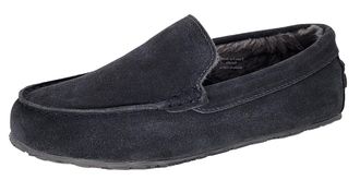 Clarks Mens Suede Moccasin Slippers Warm Cozy Indoor Outdoor Plush Faux Fur Lined Slipper For Men, Dark Grey, 10 UK