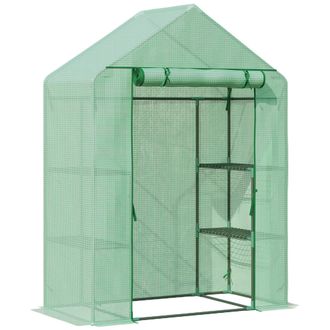 OUTSUNNY Invernadero De Jard&iacute;n De 141 X 72 X 191 Cm Con 4 Estantes, Puerta Enrollable, Cubierta De Pe De 140 G/m&sup2; Y Estructura De Acero Para El Cultivo De Plan