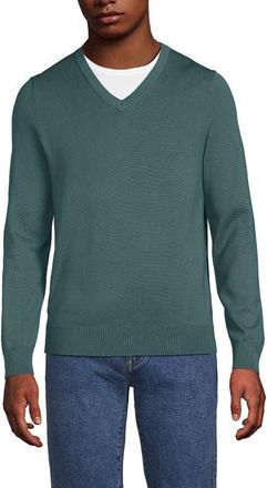 Lands End Fine Gauge Cotton V Neck Sweater in Tourmaline at Nordstrom, Size Xx-Large