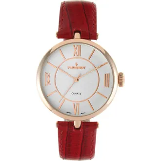 Peugeot Round T Bar Leather Strap Watch- 38MM in Red at Nordstrom