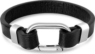 Bruno Magli Mens Structured Leather Bracelet, Silver