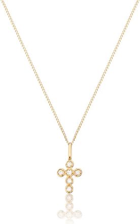 Lily & Roo Solid Gold Genuine Diamond Rounded Tiny Cross Necklace