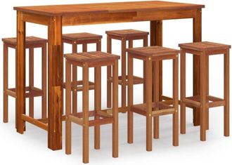 vidaXL Mesa Y Taburetes Altos De Jard&iacute;n 7 Pzas Madera Maciza Acacia Vidaxl
