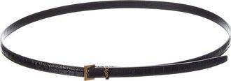 Saint Laurent Cassandre Thin Croc-Embossed Leather Belt