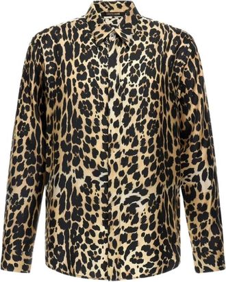 Roberto Cavalli Luipaardprint Shirt- Lichtbruin- Man - Heren - Casual Overhemden - Bruin - M - Overhemden