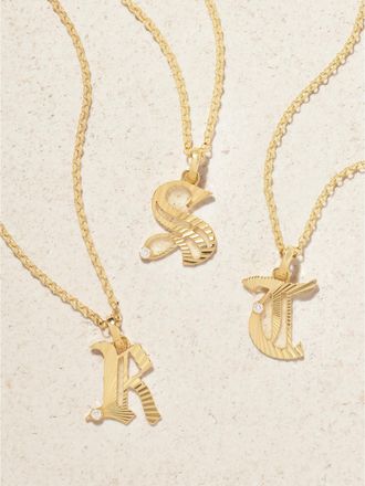 Foundrae Pendente Medio In Oro 18 Carati Con Diamante Initials & Numbers