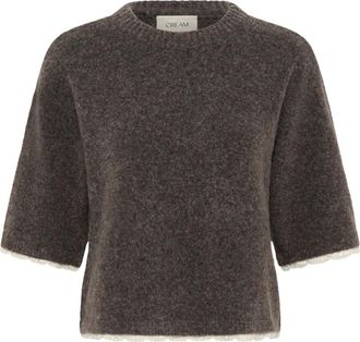 Cream CRKibana Gebreide Pullover - Dames - Ronde hals truien - Bruin - L - Wol - Truien & Vesten