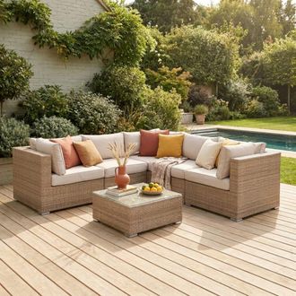 Sweeek Muebles de jardin, rattan sintetico, beige, 5 plazas