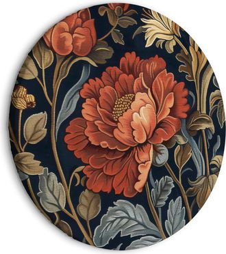 OEM Cuadro Redondo - Flores De Tapiz Grandes: Motivo Floral Retro Al Estilo Kilim / Flores De Tapiz Grandes Al Estilo Retro