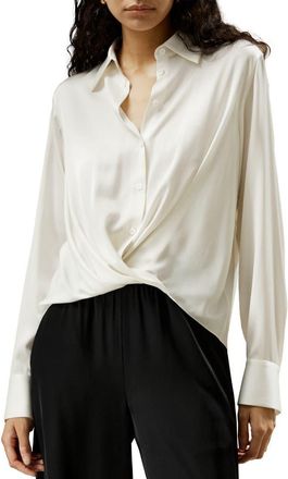 LilySilk Hem Pleated Silk Blouse in White at Nordstrom, Size X-Large