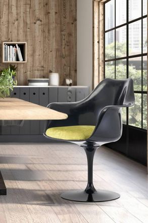 Fusion Living Black Tulip Armchair with Luxurious Cushion in Green