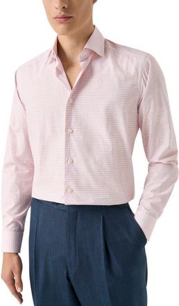 Eton Contemporary Fit Check Fine Cotton Twill Dress Shirt in Medium Orange at Nordstrom, Size 18.5