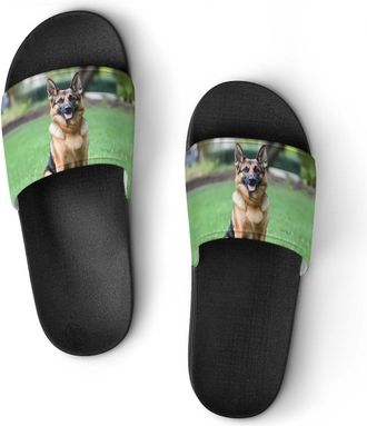 Generic German Shepherd In Garden Shower Shoes Slipper for Women Men Beach Slippers Quick Drying Non Slip Open-Toe Sandals