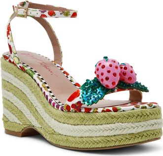 Betsey Johnson Bobbie Platform Wedge Sandal in White Multi at Nordstrom, Size 8.5
