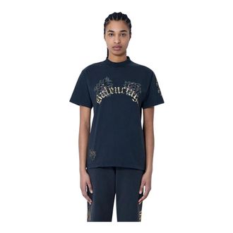 Balenciaga T-Shirts, female, Black, Size: S Tacky Tattoo Logo Motif T-Shirt