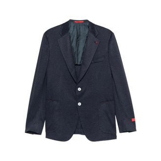 Isaia Buttoned Woven Jacket - male - Isaia - Blazers - Blue - 4XL - Jackets