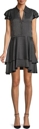 Alice & Olivia Moore Pinstripe Ruffle Shirtdress In Black White