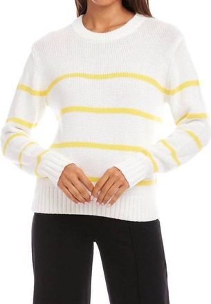 Karen Kane Stripe Crewneck Sweater In Off White With Lemon