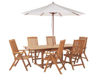 Beliani Set Di Tavolo E 6 Sedie Da Giardino Con Ombrellone Legno Di Acacia Java