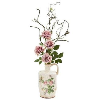 Nearly Natural Vintage Rose Artificial Arrangement in Floral Design Pitcher in Pink at Nordstrom