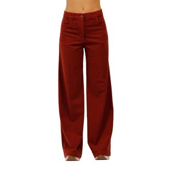 Aspesi Hoge taille stretch ribfluwelen broek - Dames - Wijde Broeken - Bruin - M - Broeken
