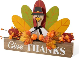 Glitzhome Thanksgiving Wooden Pilgrim Table Block Sign in Brown at Nordstrom, Size Large