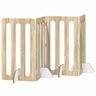 vidaXL Valla Plegable Para Mascotas 4 Pcs Roble Sonoma Vidaxl