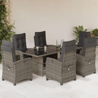 vidaXL Set Comedor Jard&iacute;n 7 Pzas Y Cojines Rat&aacute;n Sint&eacute;tico Gris Vidaxl