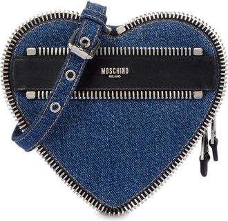 Moschino heart-shaped denim crossbody bag - women - Cotton - OS - Blue