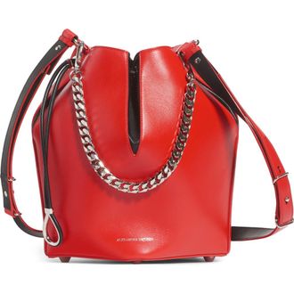 Alexander McQueen Alexander McQueen Leather Bucket Bag in Lust Red/Black at Nordstrom