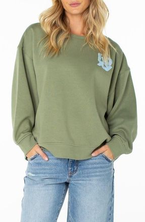 Roxy Morning Stroll Oversize Logo Graphic Sweatshirt in Oil Green at Nordstrom, Size Xx-Large