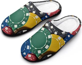 Generic Colorful Poker Chip Mens House Slippers Memory Foam Washable Cotton Slip on Home Shoes