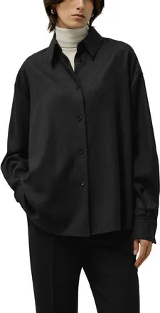 LilySilk Silk-Wool Oversized Warm Shirt in Thunder at Nordstrom, Size X-Large
