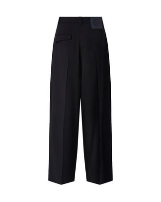 Pinko Womens Barrel Fit Wool Blend Trousers Dark Navy Blue Polyester