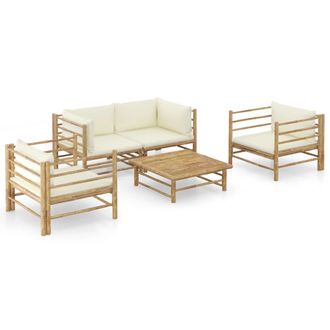 vidaXL Set De Muebles De Jard&iacute;n 5 Piezas Bamb&uacute; Y Cojines Blanco Crema Vidaxl