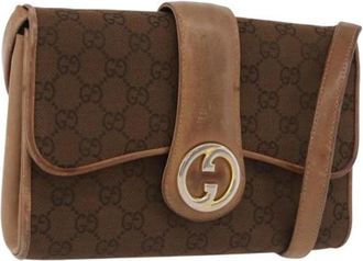 Gucci Pre-owned Vintage Canvas Shoulder Bag - Dames - Vintage Schoudertas - Bruin - ONE Size - Leer - Vintage