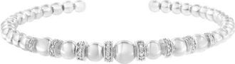 House of Brilliance Silver 1/4 Cttw Diamond Rondelle Graduated Ball Bead Cuff Bangle Bracelet in White at Nordstrom