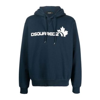 Dsquared2 Sudadera con Capucha de Algod&oacute;n con Logo de Hoja de Arce - Sweatshirts & Hoodies - Hombre - Azul - L