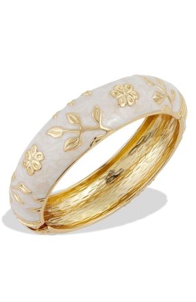 Savvy Cie Jewels 18K GOLD PLATED ENAMEL BLACK BANGLE BRACELET