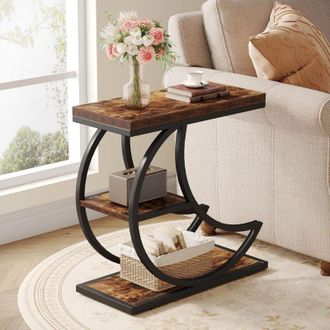 Tribesigns Tribesigns Small Side Table, Farmhouse Moon Shaped Metal End Accent Table for Living Room, Narrow Wooden Nightstand with Storage for Bedroom, Small