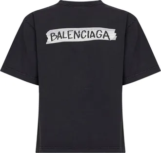 Balenciaga Womens T-Shirt Masking Tape Faded Black Cotton T-Shirts & Jerseys