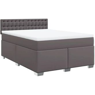 vidaXL Vidaxl - Cama Box Spring Con Colch&oacute;n Cuero Sint&eacute;tico Gris 160x200 Cm