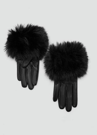 Mango Guanti pelle estremit&agrave; pelliccia nero - Donna - S - MANGO