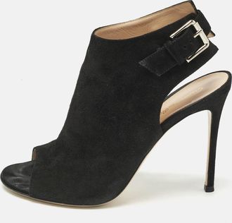 Gianvito Rossi Black Suede Open Toe Slingback Sandals