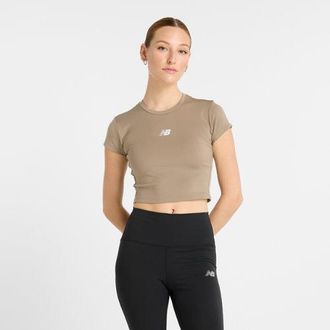New Balance Womens NB Harmony Fitted T-Shirt in Brown Poly Knit, size X-Large