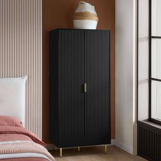 Birlea Zaza Black 2 Door Wardrobe Fluted Design Gold Handle
