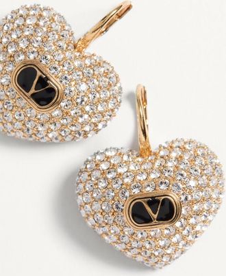 Valentino Garavani Orecchini Coeur Royal In Metallo, Smalto E Cristalli Swarovski Donna ORO/NERO/CRYSTAL UNI