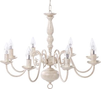 Beliani Beliani - L&aacute;mpara Ara&ntilde;a De Metal Blanco Crema De 8 Focos 98 Cm Con Cadena Decorativa Estilo Antiguo Vintage Brithon