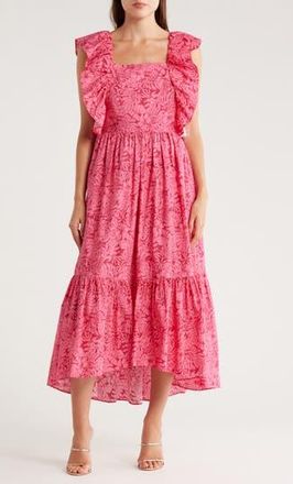 Area Stars Hibiscus Ruffle Midi Dress in Pink at Nordstrom Rack, Size X-Small